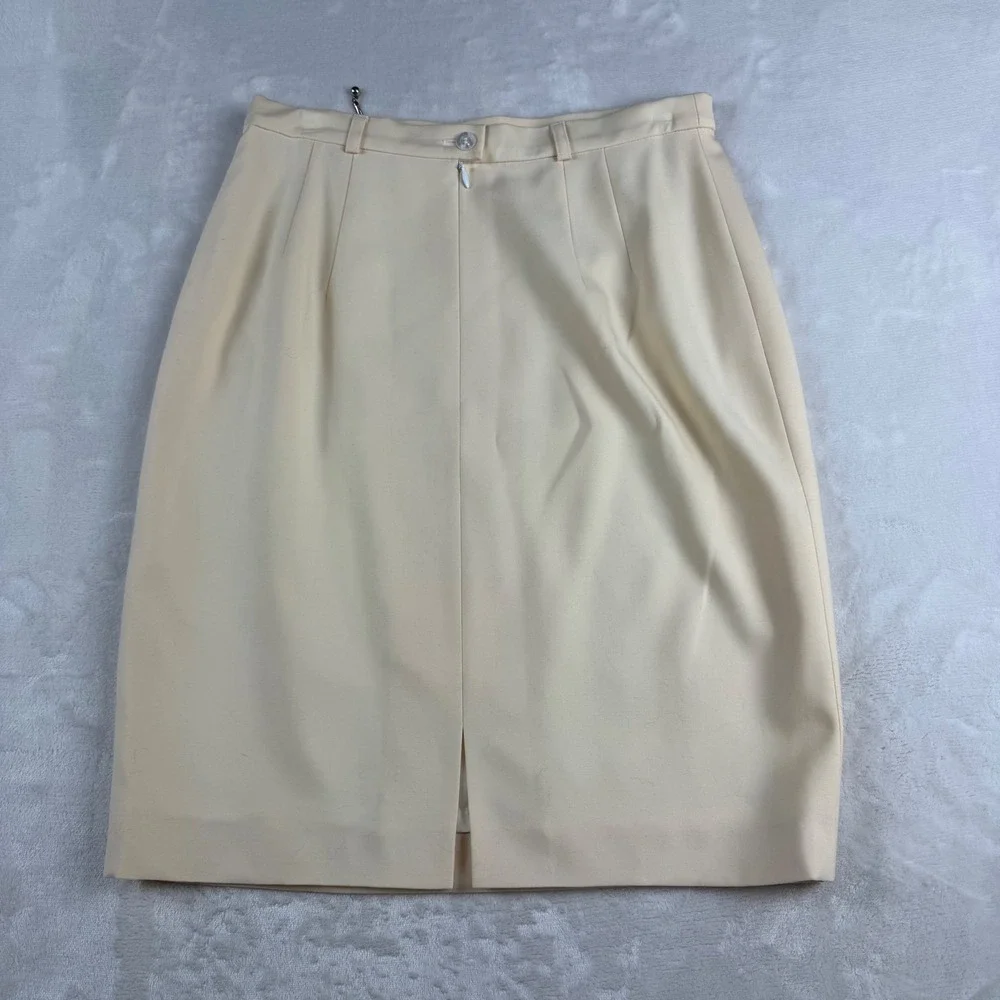 Vintage Escada Virgin Wool Pencil Skirt Womens 8‎ Cream Chain Detail Classic NWT